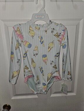 NWT Flapdoodles UPF 50+ Ice Cream One-Piece Snap Bottom Swimsuit/Rashguard